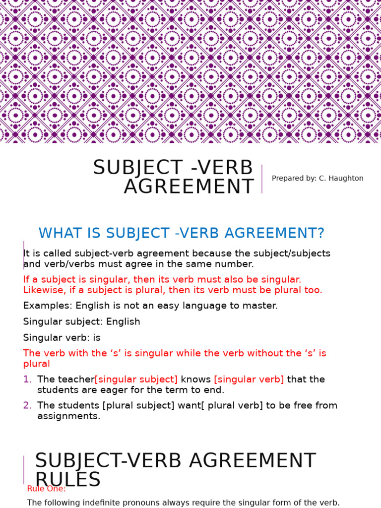 Subject-Verb Agreement Rules Explained | PDF | Grammatical Number | Plural