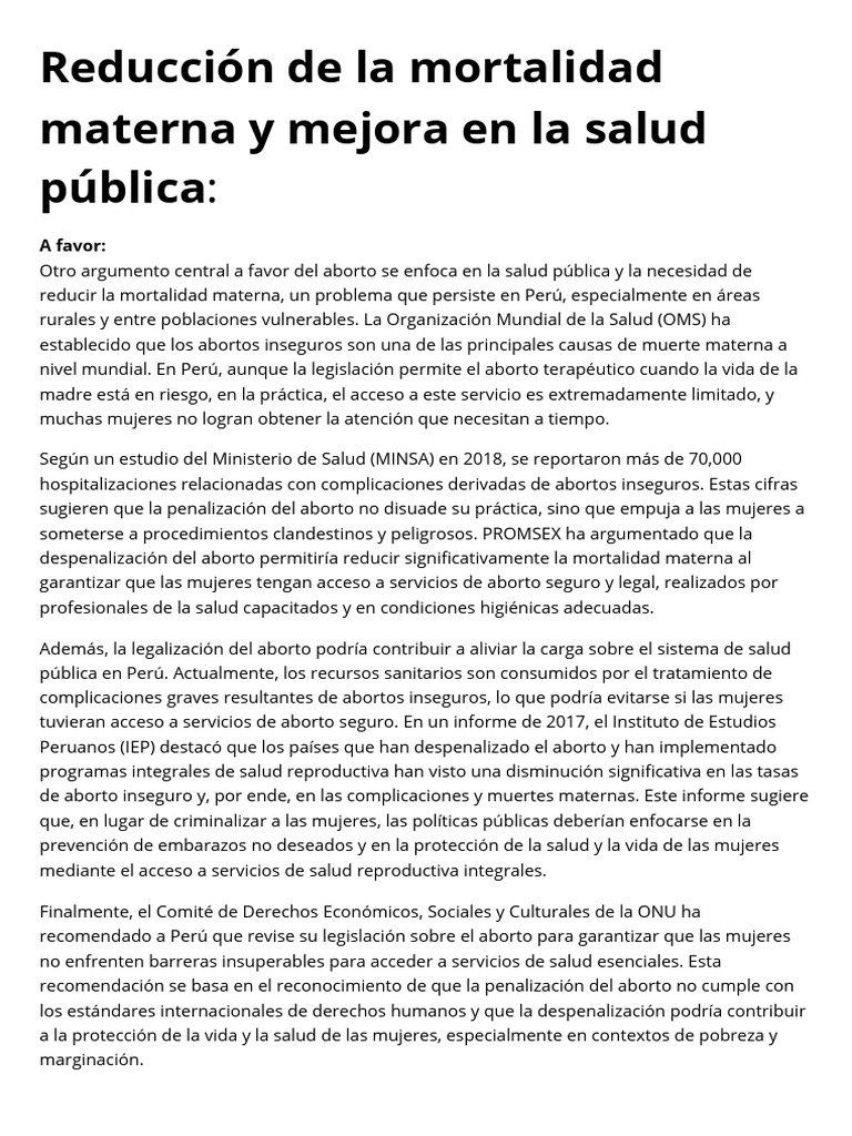 Reducción de La Mortalidad Materna y Mejora en La Salud Pública | PDF ...