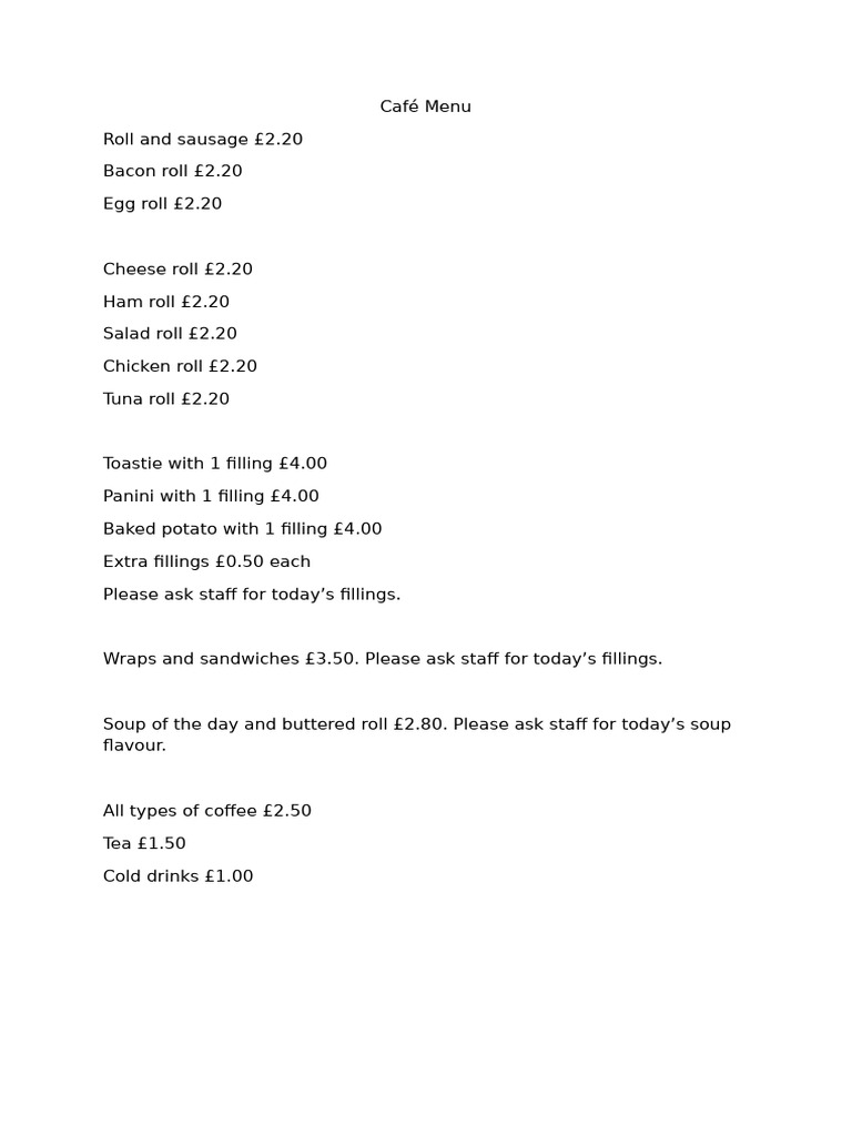 Earsham Hall Café Menu Options | PDF