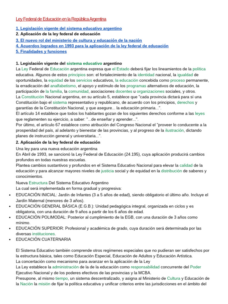 Ley Federal de Educación en La República Argentina | PDF | Educación de ...