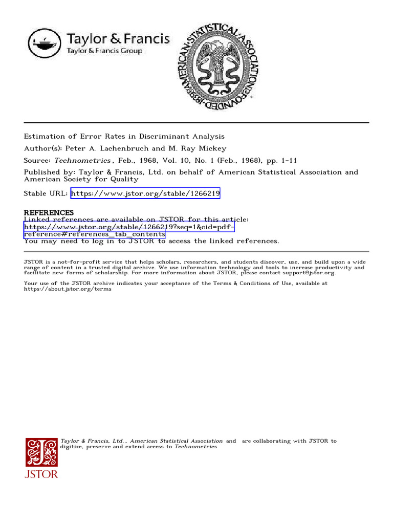 Error Rate Estimation in Discriminant Analysis | PDF | Sampling ...
