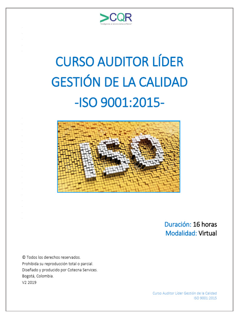 Curso Auditor Líder ISO 9001:2015 Online | PDF | Calidad (comercial ...