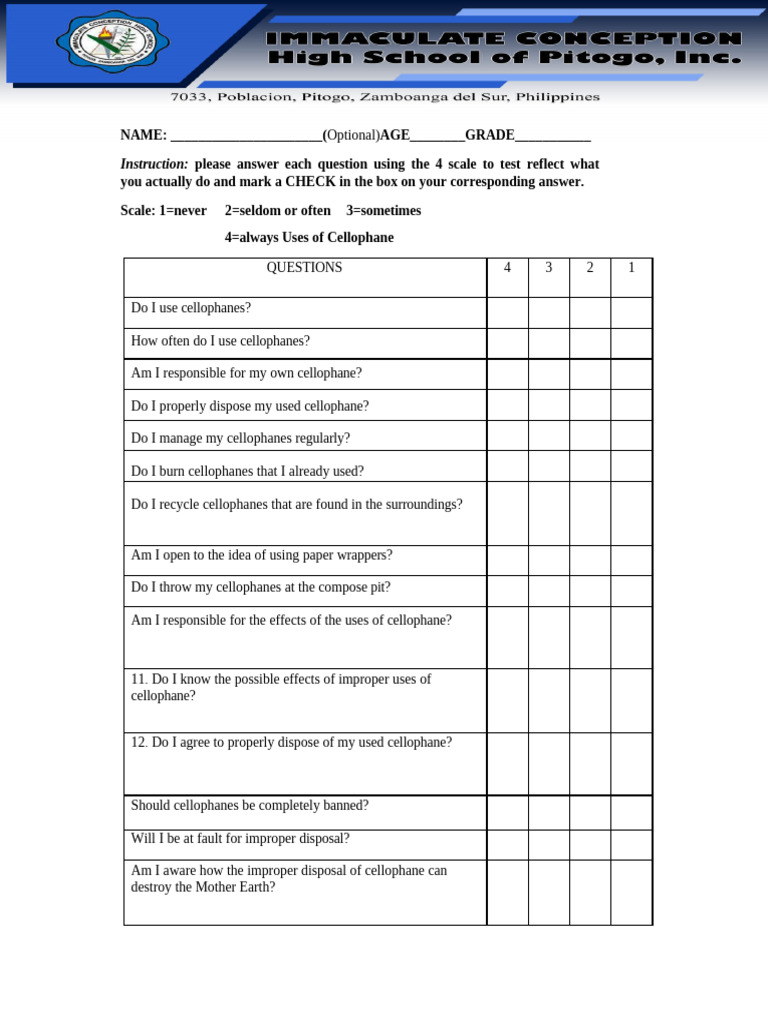 Survery Questionnaire Template PDF Language Arts Discipline