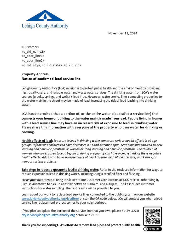 Lead Service Line Notification LCA | PDF | Hogar, jardinería y ...