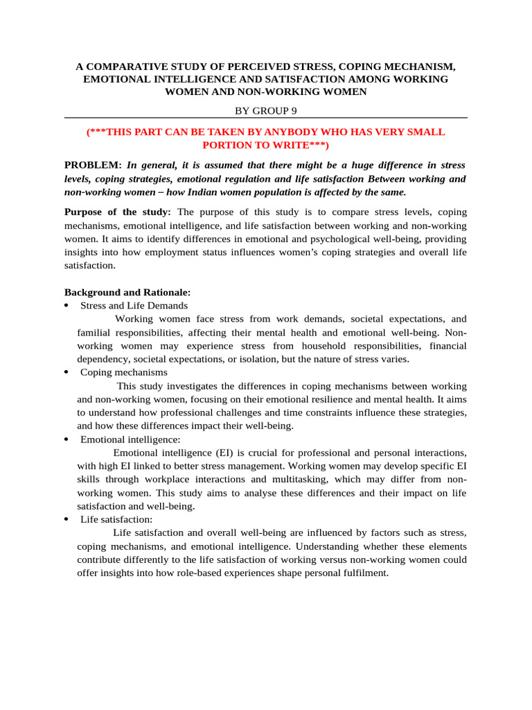 Stress and Coping in Working Women | PDF | Emotional Intelligence ...
