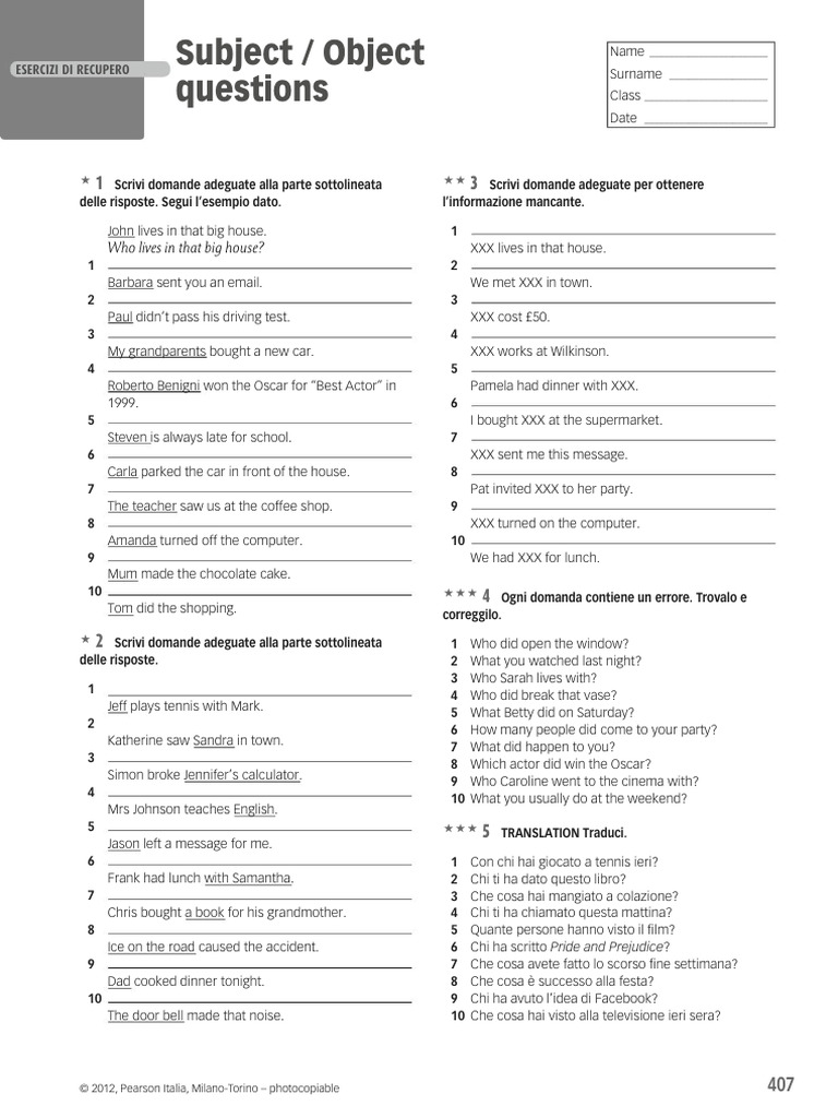 SSSG INGLESE Subject Object Questions | PDF