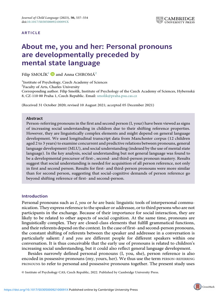 About Me You and Her Personal Pronouns Are Developmentally Preceded by ...