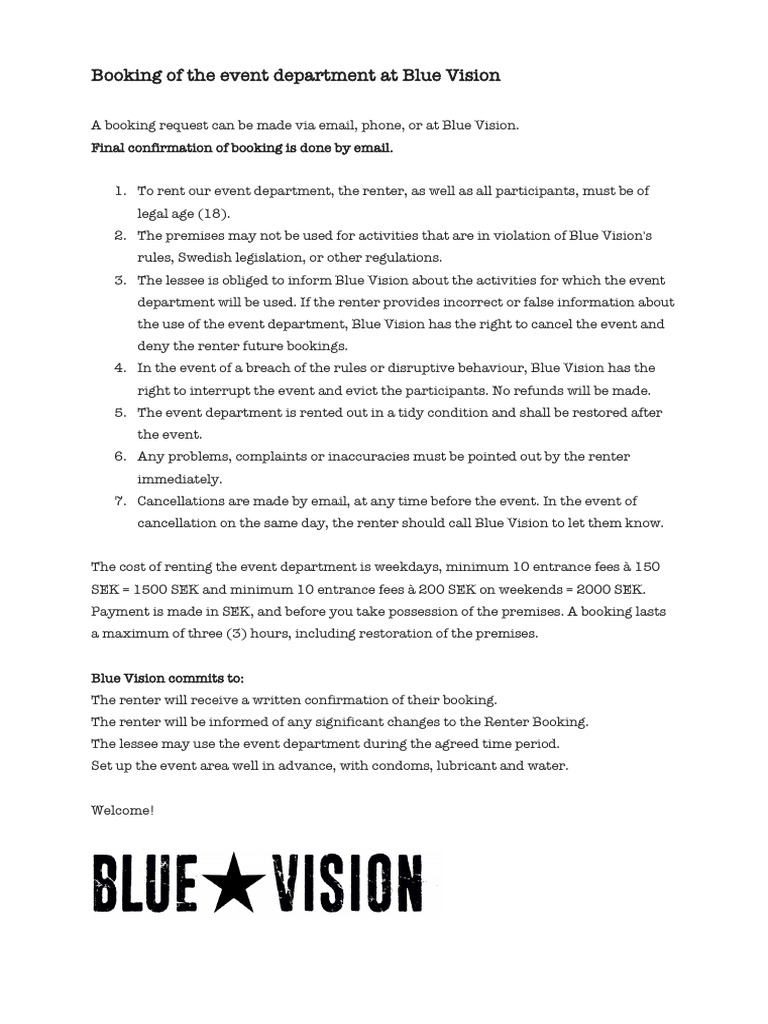 Booking Event Blue Vision English | PDF