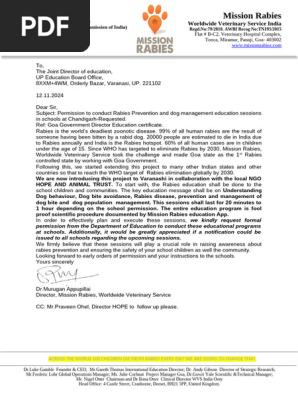 Letter for permission to  conduct Rabies session at Varanashi 12.11.2024