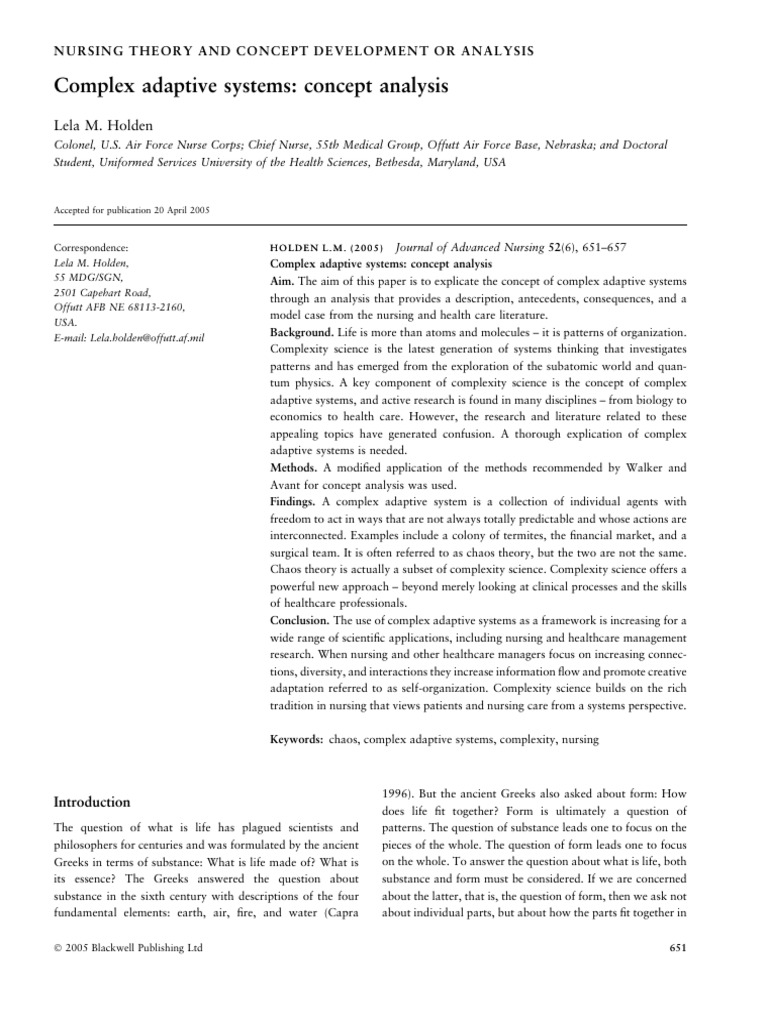 Complex Adaptive Systems in Nursing Analysis | PDF | Science | Physics