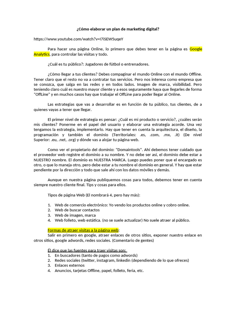 Guía para un Plan de Marketing Digital | PDF | Red mundial | Internet y web
