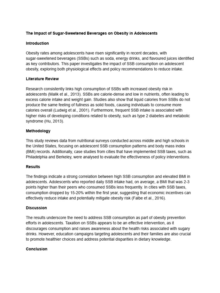 The Impact of Sugar-Sweetened Beverages On Obesity in Adolescents | PDF ...