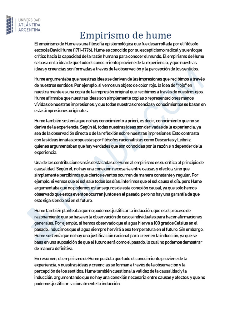 Empirismo de Hume | PDF | David Hume | Empirismo
