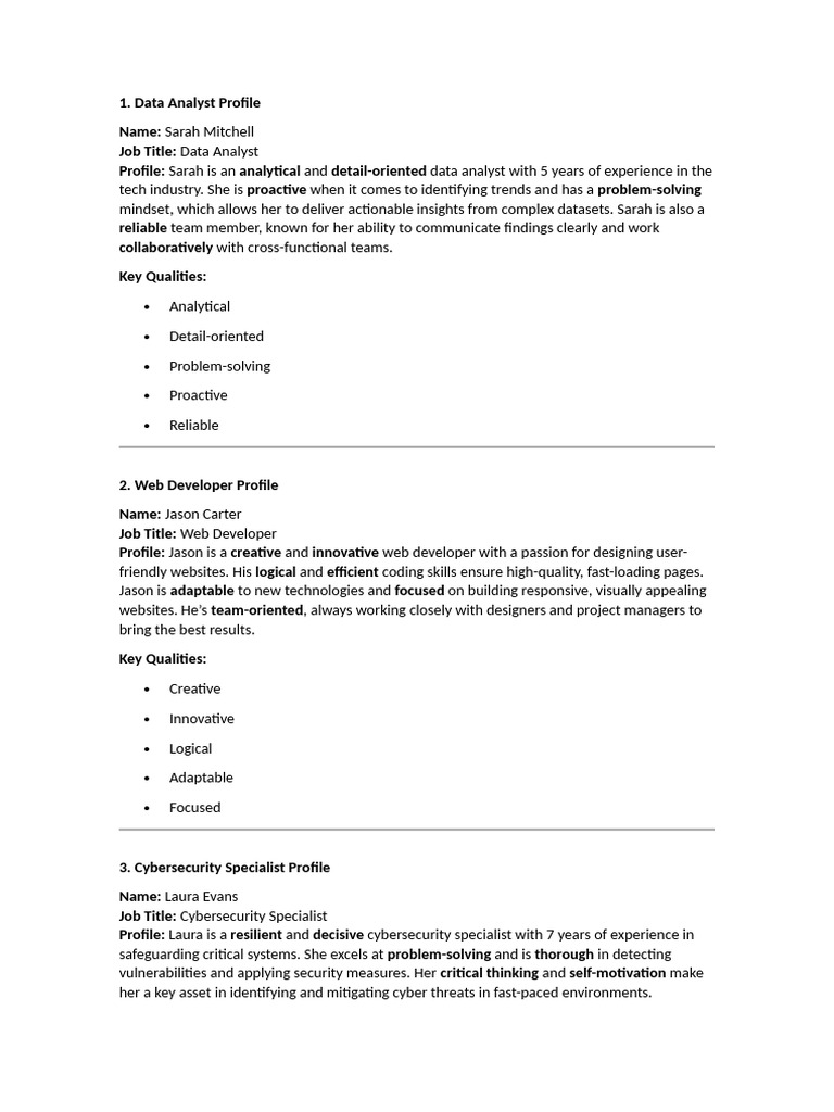 Tech Industry Professional Profiles | PDF