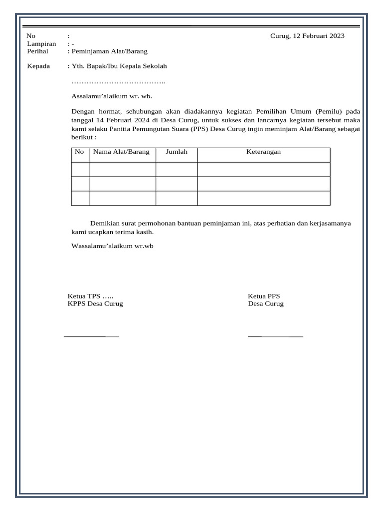 Surat Peminjaman Alat Pemilu | PDF