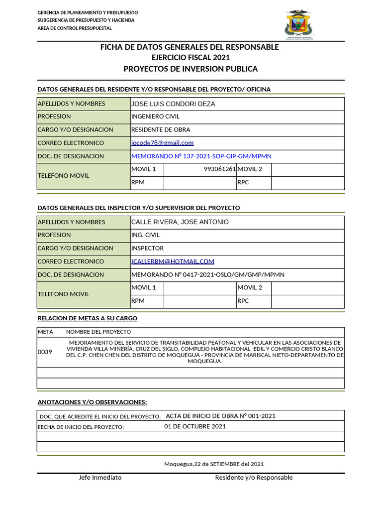 Ficha de Datos Generales 2021 | PDF