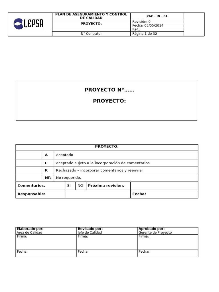 Plan de Aseguramiento y Control de Calidad | PDF | Calidad (comercial ...