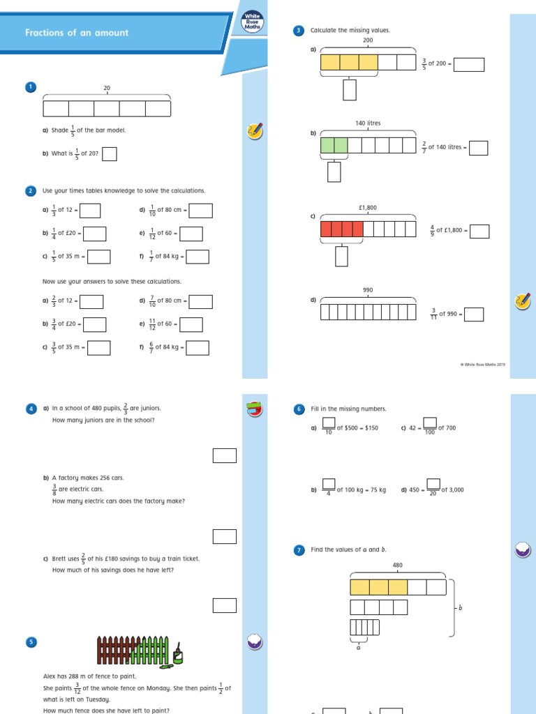 Y6 Lesson 4 Fractions of An Amount 2019 | PDF