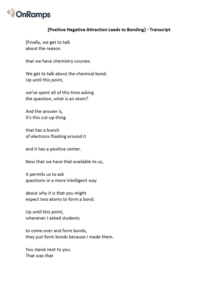 Positive Negative Attraction Leads To Bonding | PDF | Chemical Bond ...