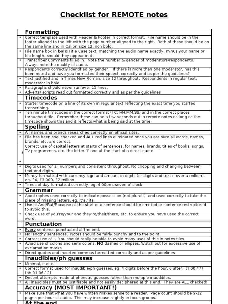 Remote Notes Formatting Checklist | PDF | Ellipsis | Punctuation