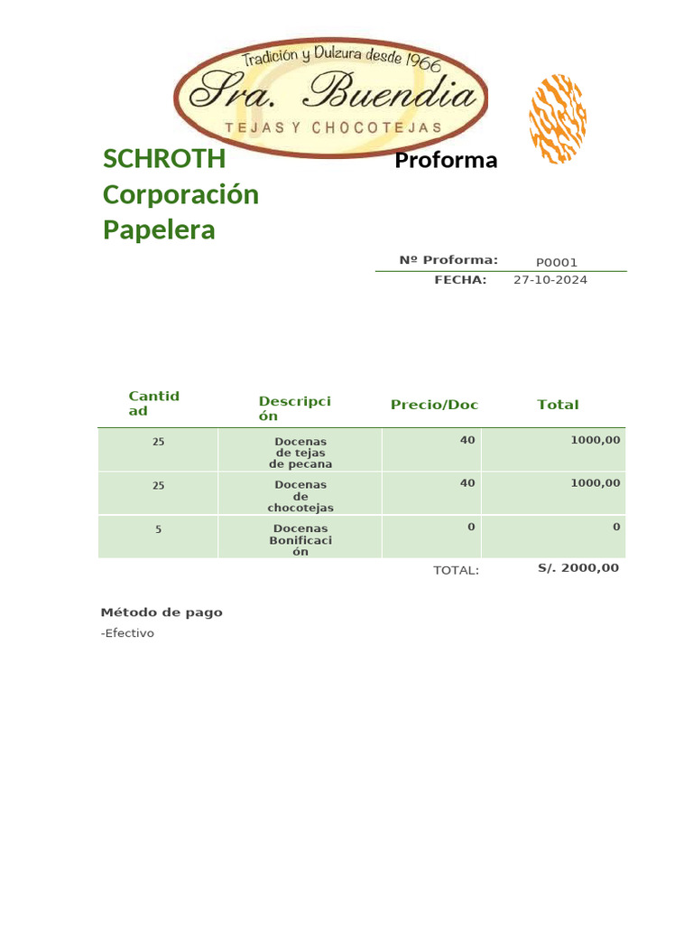 Proforma de Tejas y Chocotejas S/. 2000 | PDF