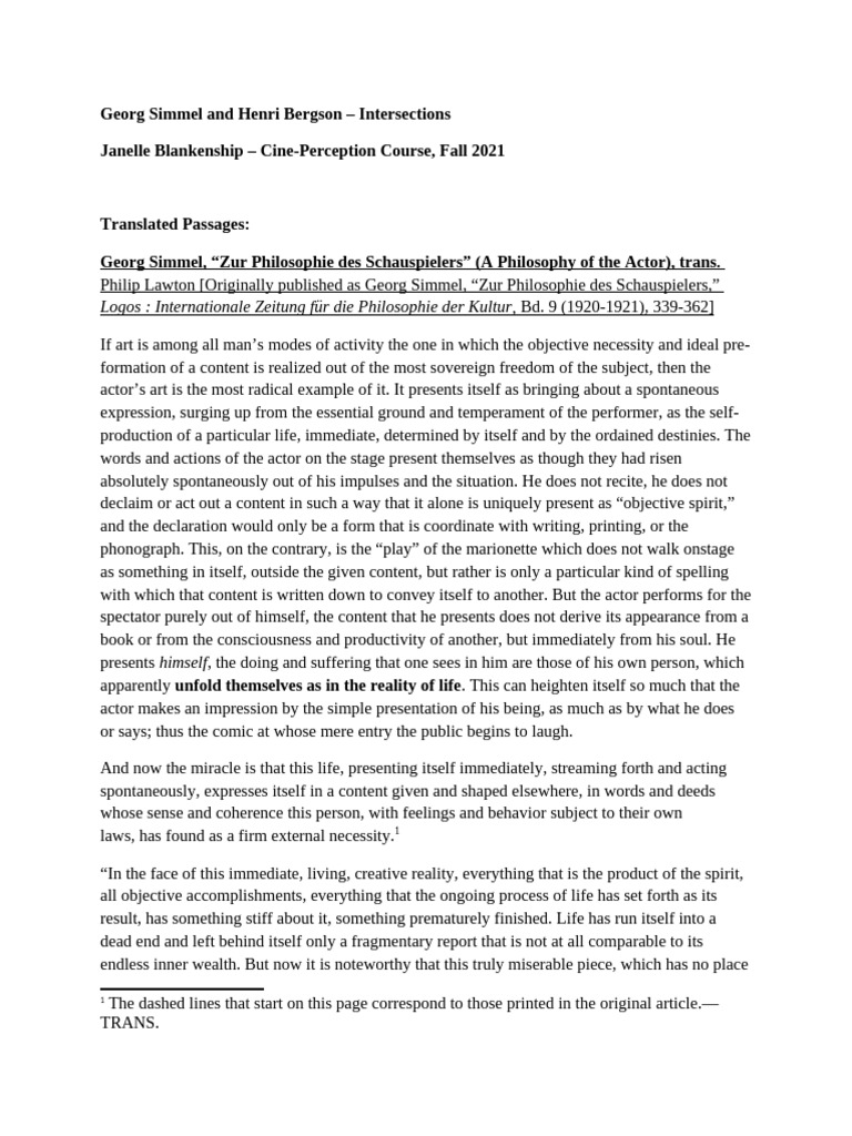 Georg Simmel - Cine-Perception - Fragments | PDF | Knowledge | Experience