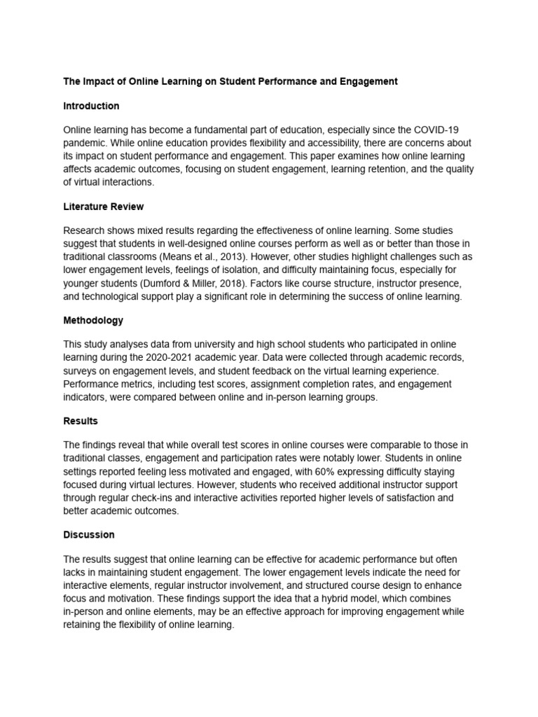 The Impact of Online Learning On Student Performance and Engagement ...