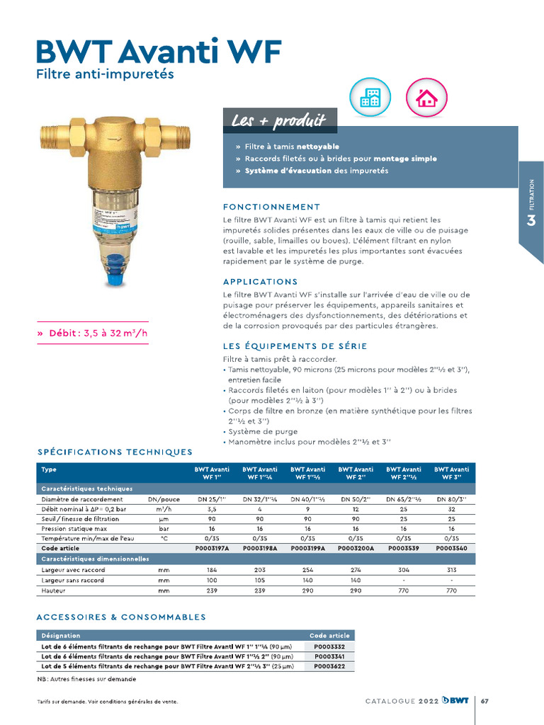 Filtro Ricambio Avanti WF 1  Ag BWT 50063