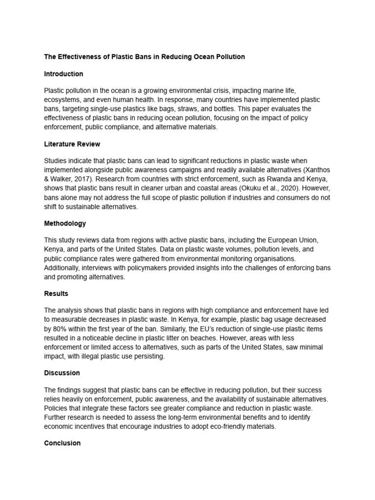 The Effectiveness of Plastic Bans in Reducing Ocean Pollution | PDF ...