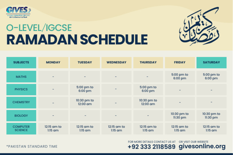 O level igcse timetable ramadan pdf