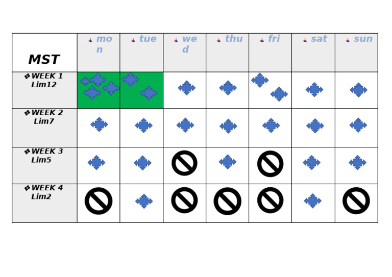 Mo N Tue We D Thu Fri Sat Sun: Week 1 Lim12 | PDF