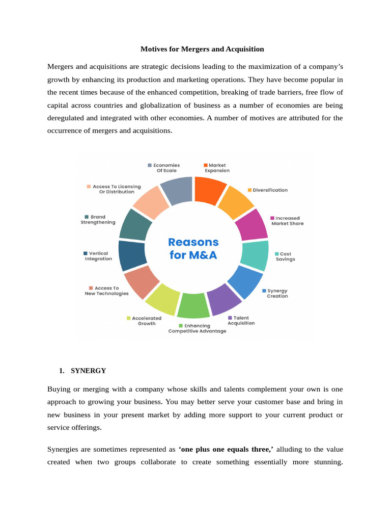 Key Motives for Mergers and Acquisitions | PDF | Mergers And ...