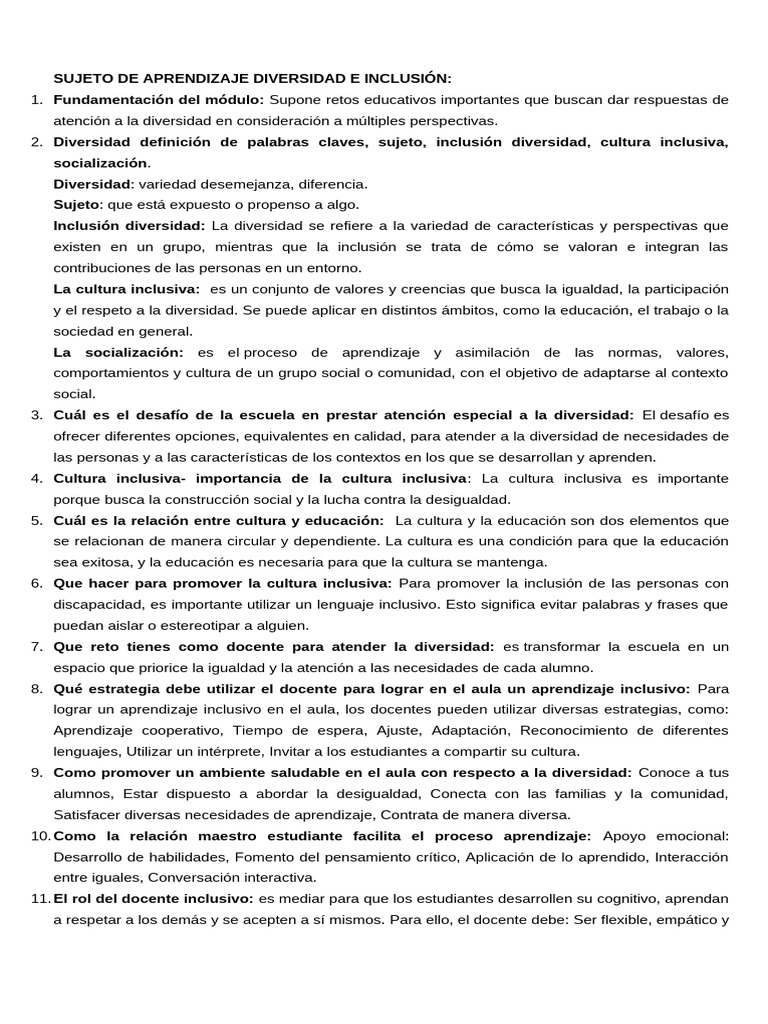 Educación Inclusiva y Diversidad | PDF | Inclusión (Educación ...