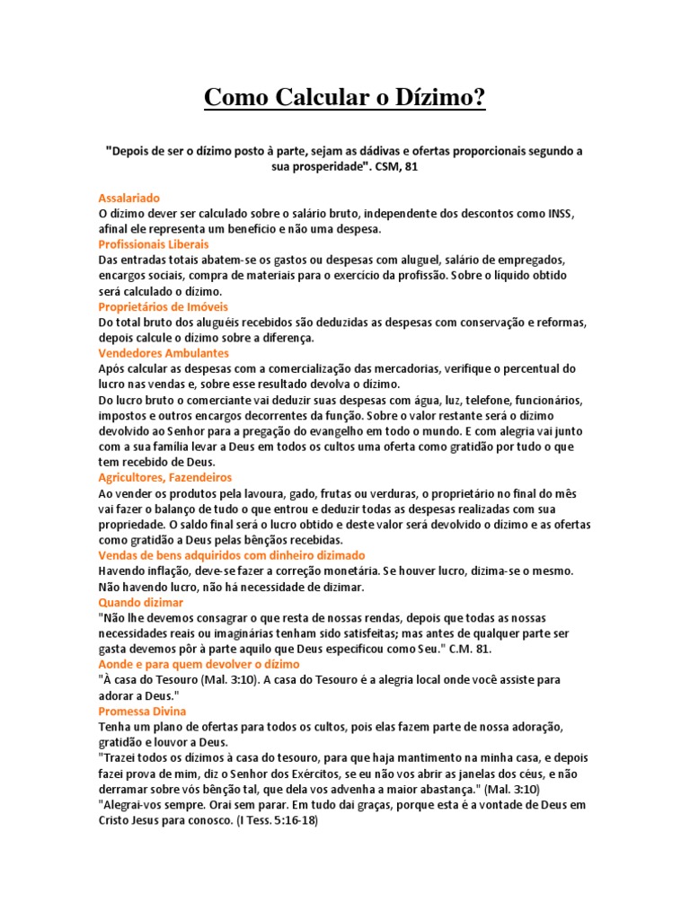 Como Calcular o Dízimo | PDF | Lucro (economia) | Igreja cristã