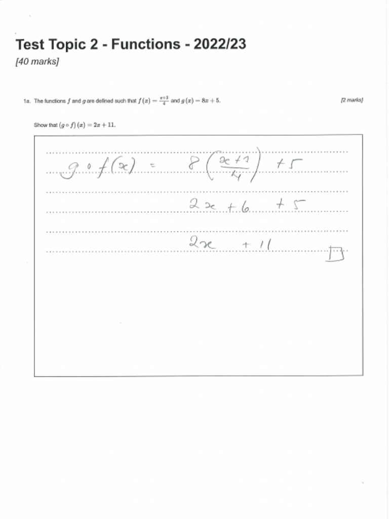 Test Topic 2 - Functions - Solutions | PDF