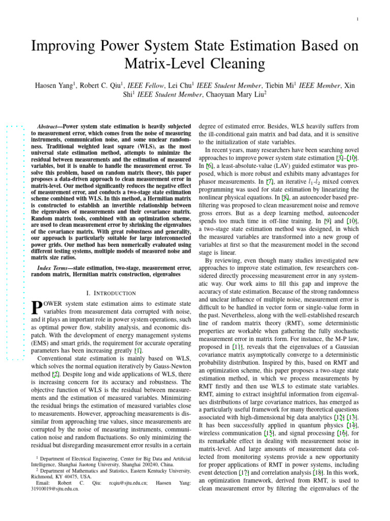 Improving Power System State Estimation Based On Matrix-Level Cleaning ...