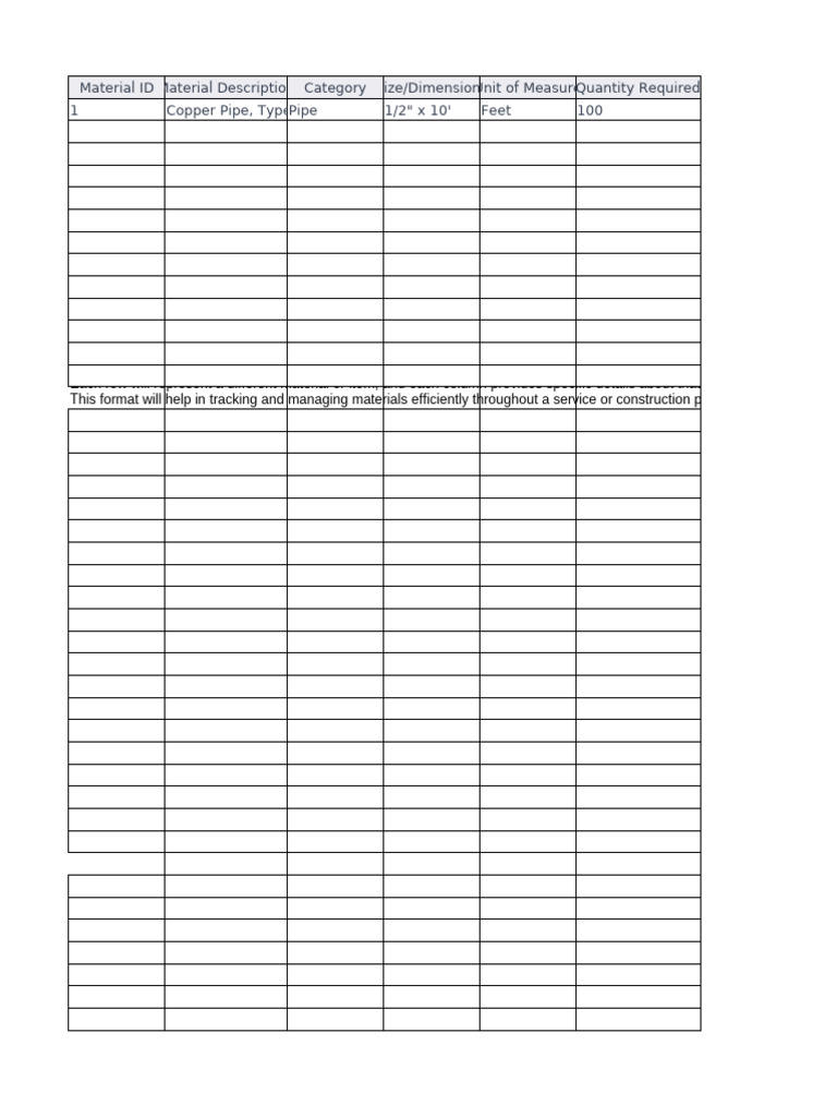 Plumbing Material List Template | PDF