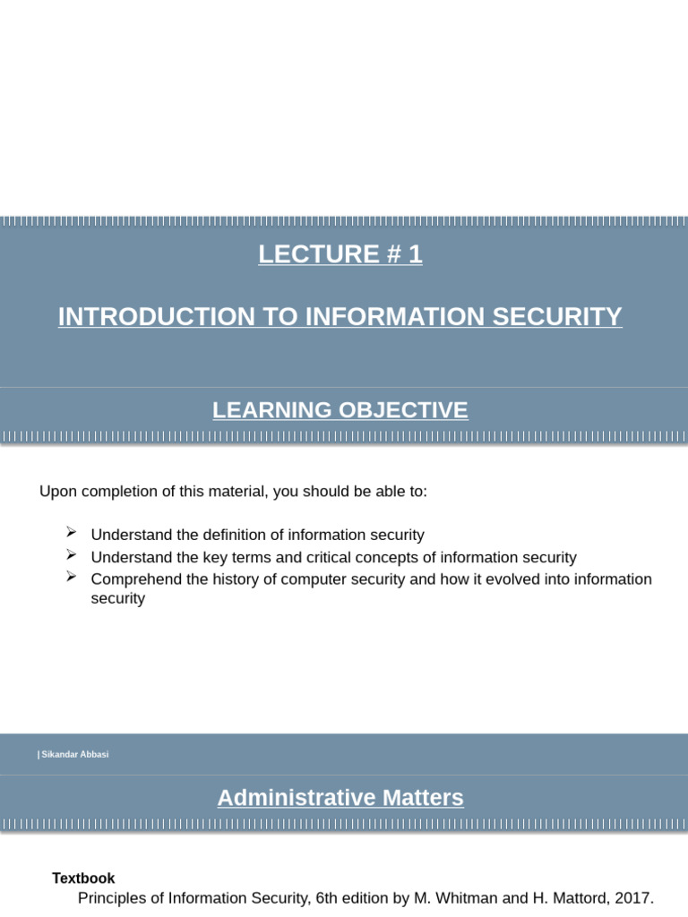 Lecture#1 - Intro To Info Sec | PDF | Information Security | Security