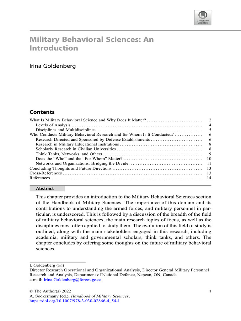 2022 - Goldenberg - Military Behavioral Sciences AnIn - Handbook of ...