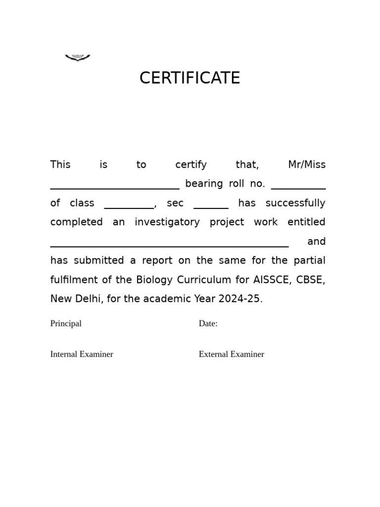 BIOLOGY PROJECT Certificate | PDF | Career & Growth