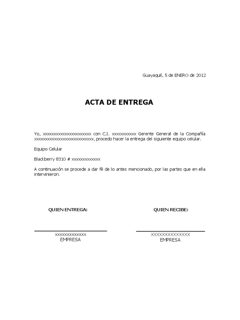 Acta De Entrega Ejemplo Pdf Informatica Y Tecnologia De La Informacion Science