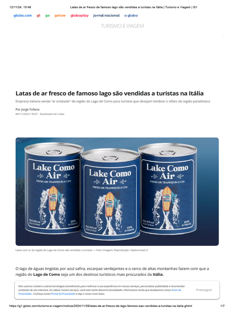 Ar Enlatado do Lago de Como para Turistas | PDF | Turismo | Privacidade ...