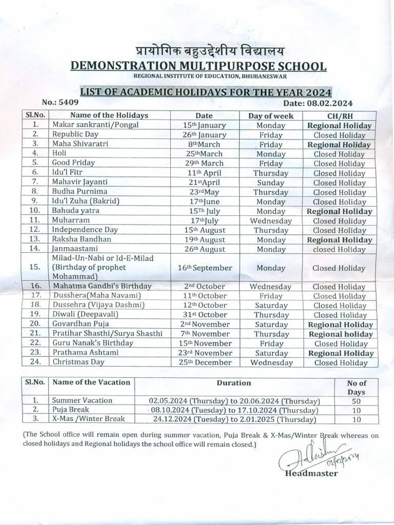 Holiday List of DMS 2024 25 | PDF