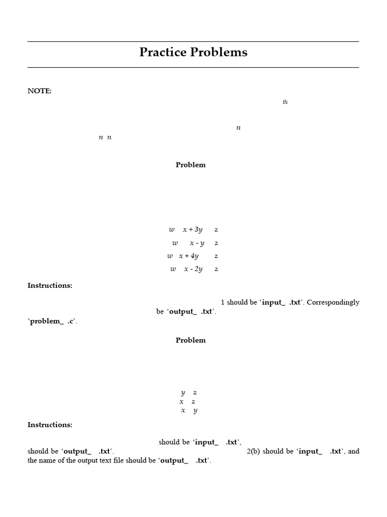 Practice Problems | PDF | Matrix (Mathematics) | System Of Linear Equations