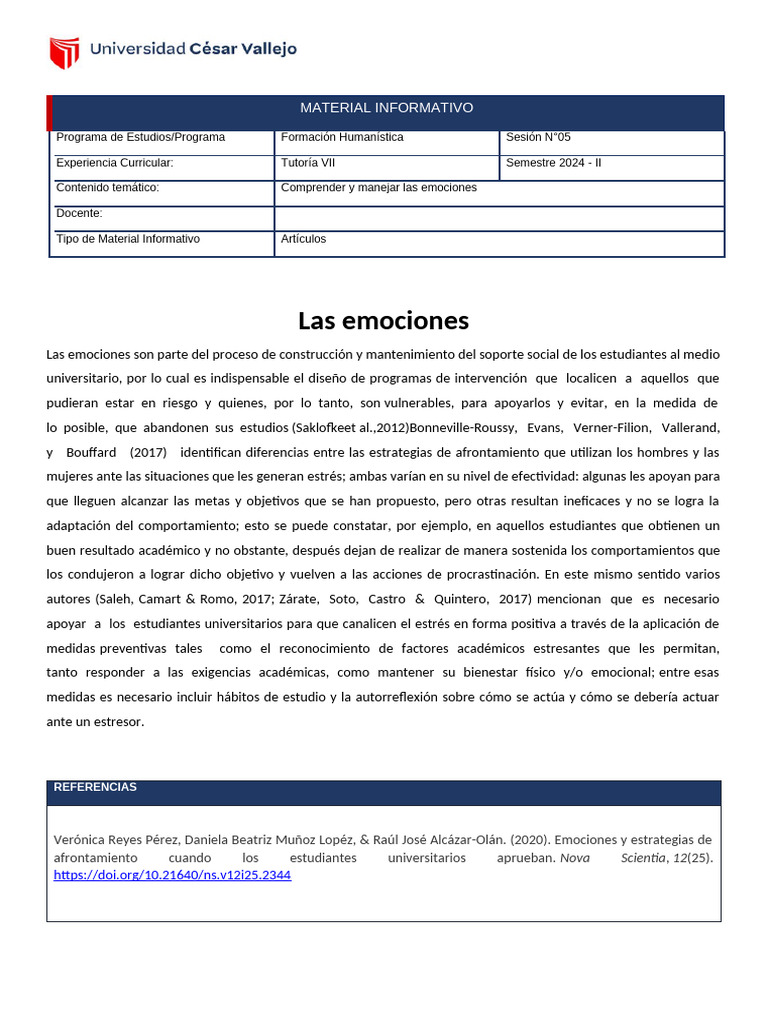 Manejo de Emociones en Estudiantes Universitarios | PDF