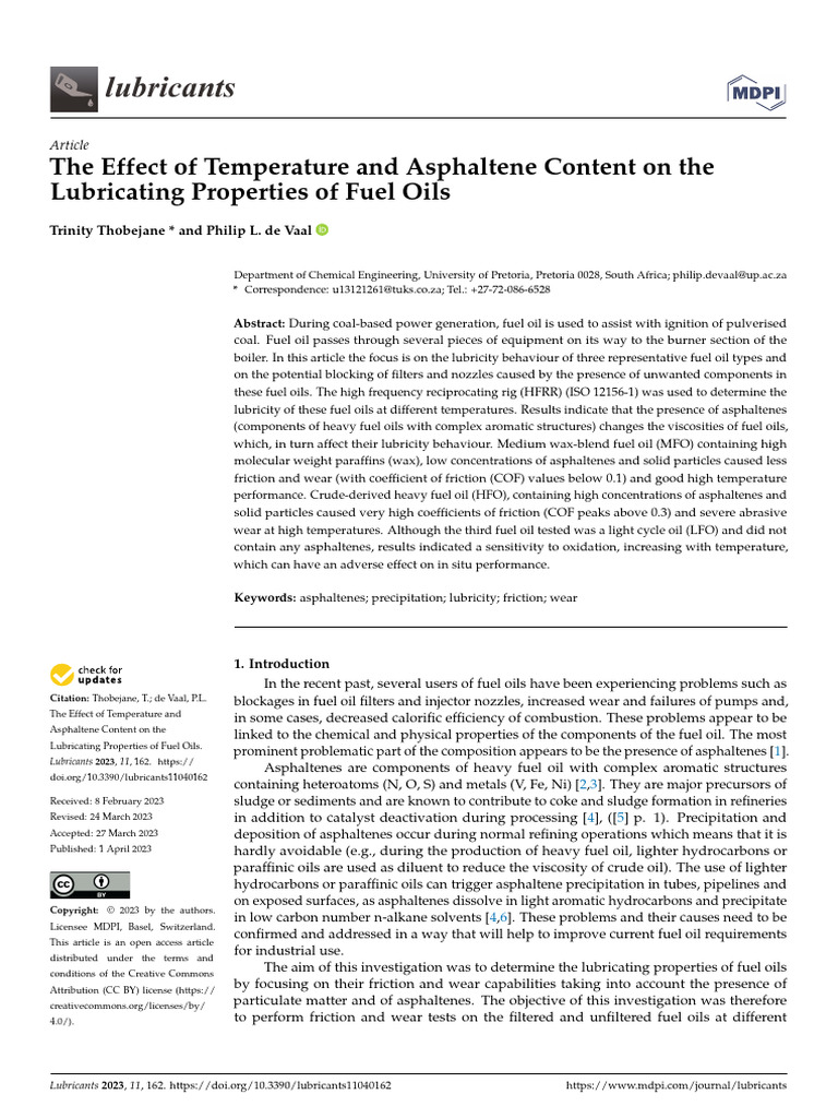 The Effect of Temperature and Asphaltene Content On The Lubricating ...
