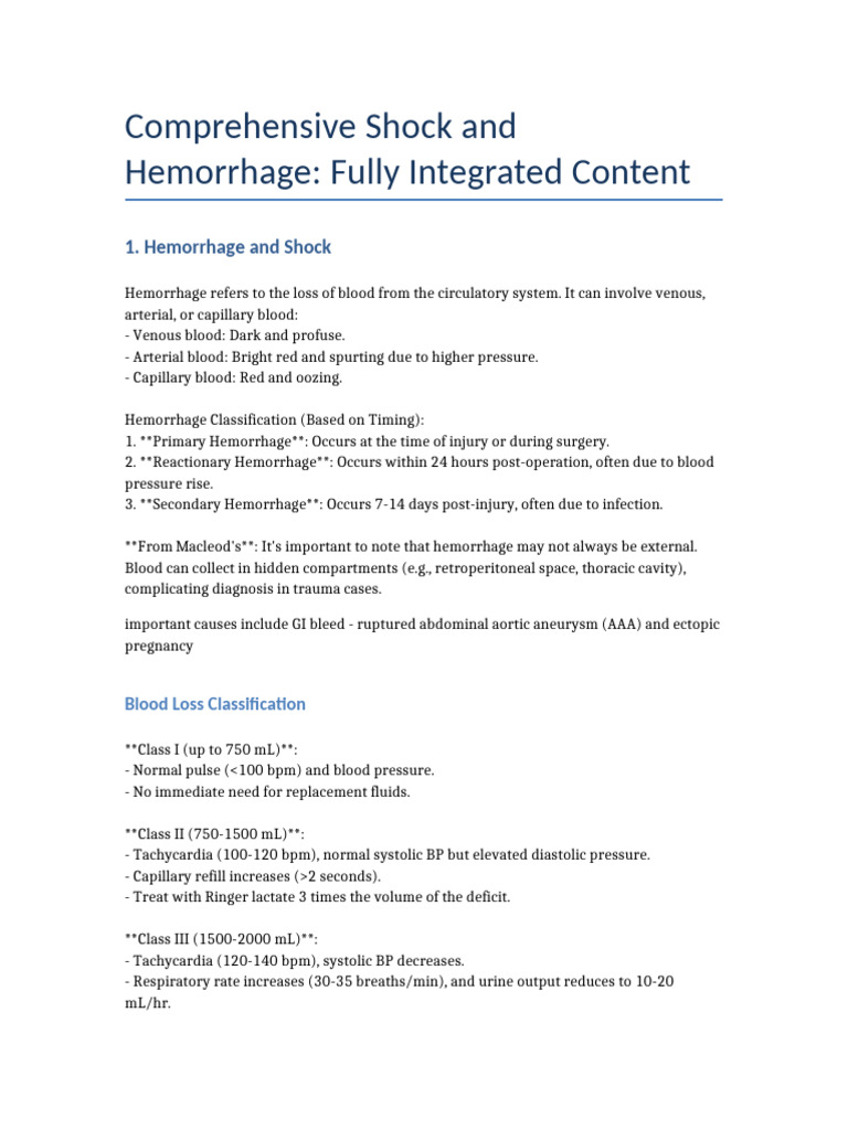 Comprehensive Shock and Hemorrhage Integrated Final | PDF | Shock ...