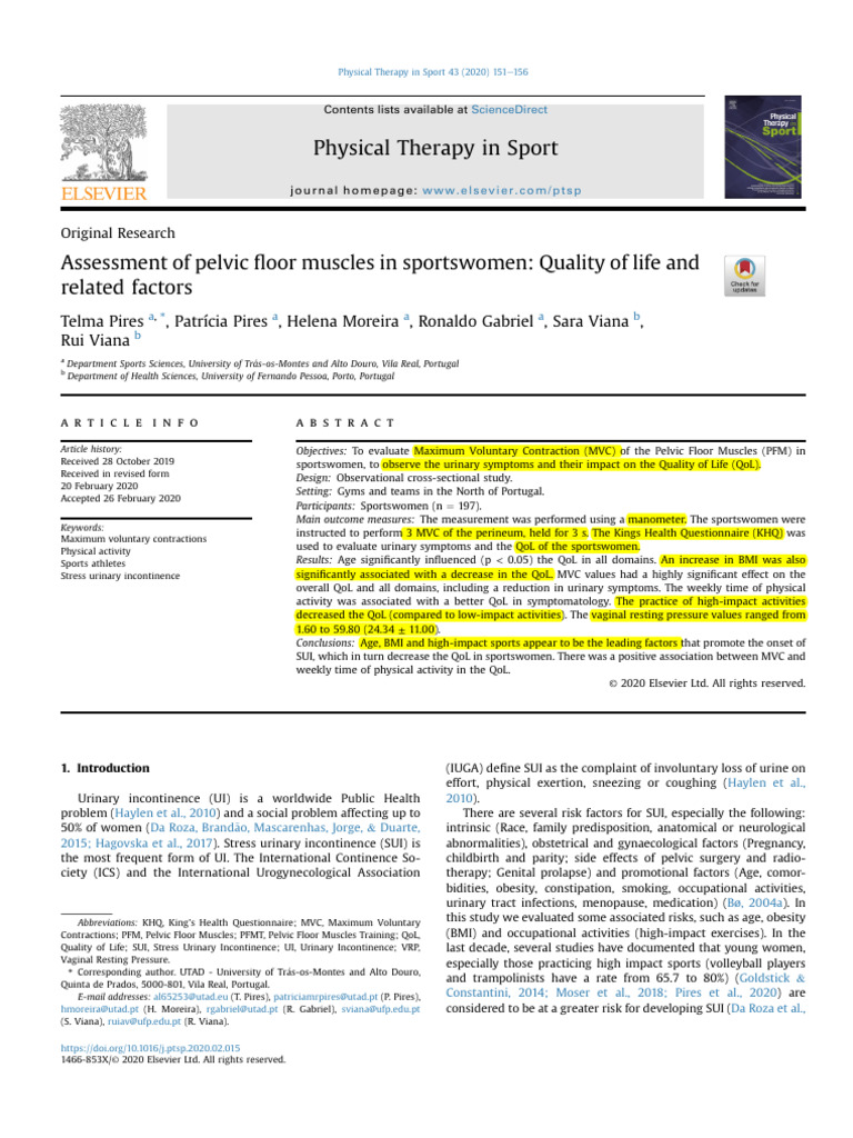 Pelvic Floor Muscle Assessment in Sportswomen | PDF | Urinary ...