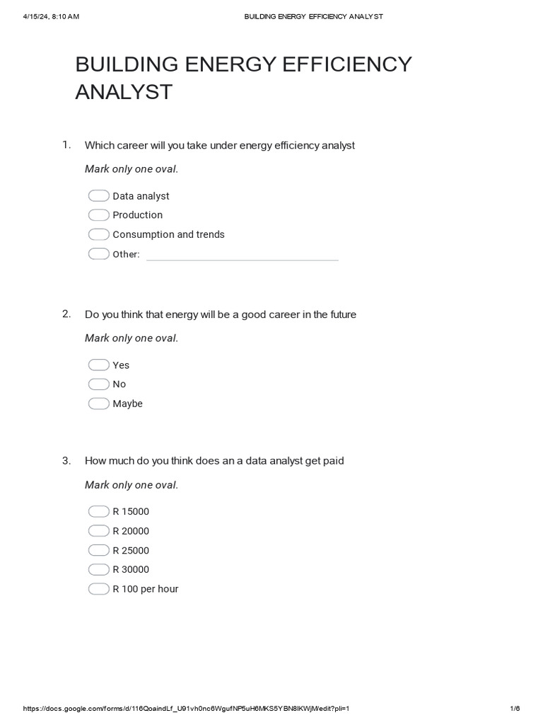 Building Energy Efficiency Analyst Survey | PDF | Efficient Energy Use ...