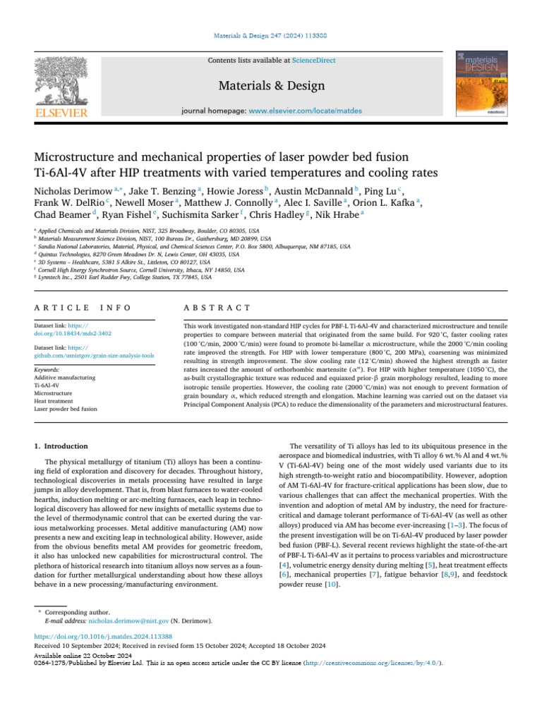 Microstructure and Mechanical Properties of Laser Powder Bed Fusion Ti ...